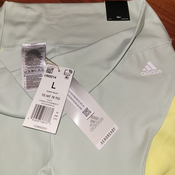 NWT Adidas high rise tight fit 7/8 style womens large linen green beam yellow - Picture 3 of 4